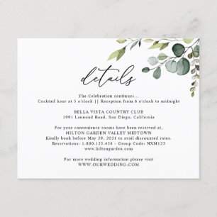 Horizontale details Eucalyptus Greenery Wedding Informatiekaartje
