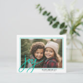 Horizontale foto - grote Joy Script witte rand - Feestdagenkaart (Staand voorkant)
