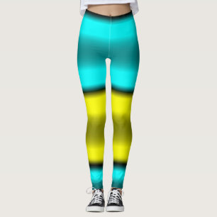 Horizontale geel- en cyaanstrepen leggings