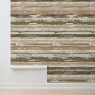 Horizontale geschetste artistieke lijnen aarde kle behang