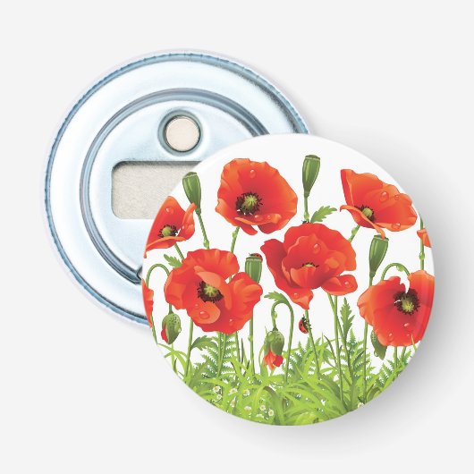 Horizontale grens met rode papaver button flesopener (Voorkant)