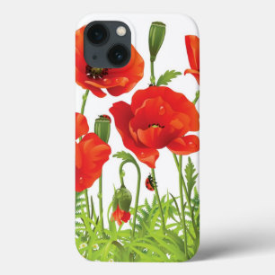 Horizontale grens met rode papaver iPhone 13 hoesje