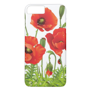 Horizontale grens met rode papaver 	iPhone 8 plus / 7 plus hoesje