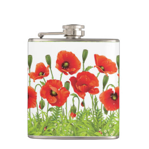 Horizontale grens met rode papaver heupfles