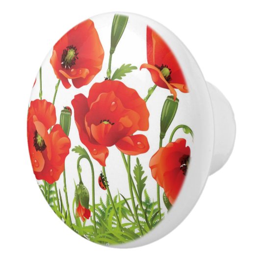 Horizontale grens met rode papaver keramische knop (Rechts)