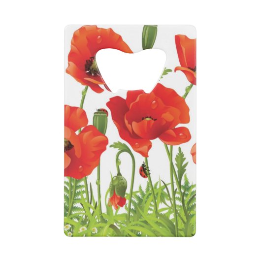 Horizontale grens met rode papaver kredietkaart flessenopener (Voorkant)