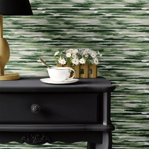 Horizontale groene waterverfstrepen behang