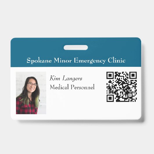 Horizontale ID Foto en QR code Badge Generic Blauw (Voorkant)