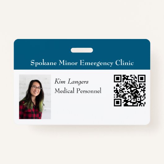 Horizontale ID Foto en QR code Badge Generic Blauw (Voorkant)