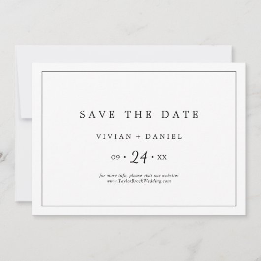 Horizontale minimalistische typografie save the date (Voorkant)