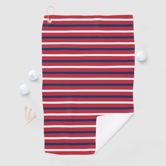 Horizontale Nautical Stripes Red Blue White Golfhanddoek (Insitu)