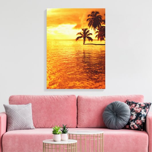 Horizontale palmboom zonsondergang canvas print (Insitu (Woonkamer))