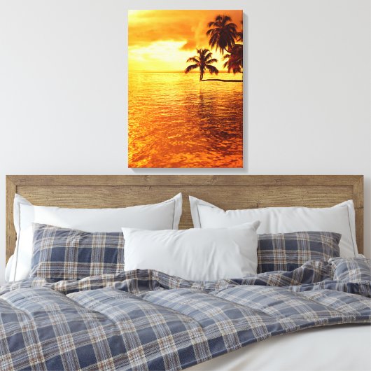 Horizontale palmboom zonsondergang canvas print (Insitu (Slaapkamer))