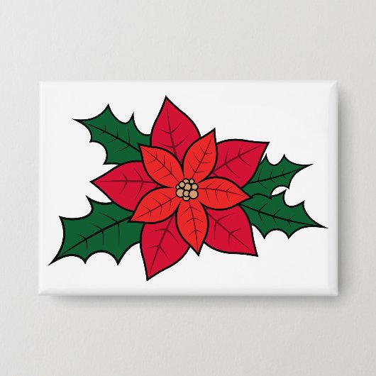 Horizontale rechthoekige pin - een kerstpoinsettia button (Voorkant)