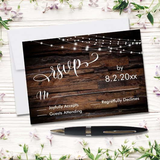 Horizontale Rustic Wood & Light Strings Event RSVP