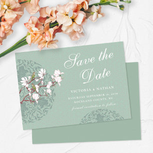 Horizontale Sage Green Chinoiserie Save The Date