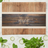 Horizontale streep tan monogram met ruw hout theedoek (Gevouwen)