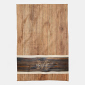Horizontale streep tan monogram met ruw hout theedoek (Verticaal)