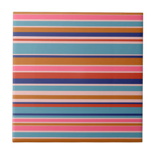 Horizontale strepen blauw roze terracotta retro tegeltje