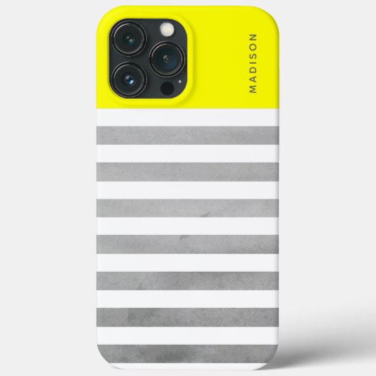 Horizontale Strepen Gele en Grijze Douanenaam Case-Mate iPhone Case (Achterkant)