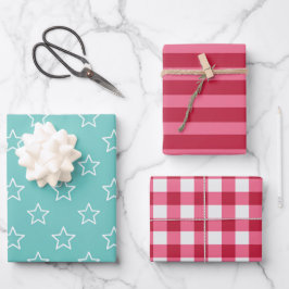 Horizontale Strepen Gingham sterren Wrapping Paper
