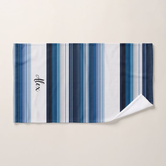 Horizontale strepen in blauw wit grijs bad handdoek (Handdoek)