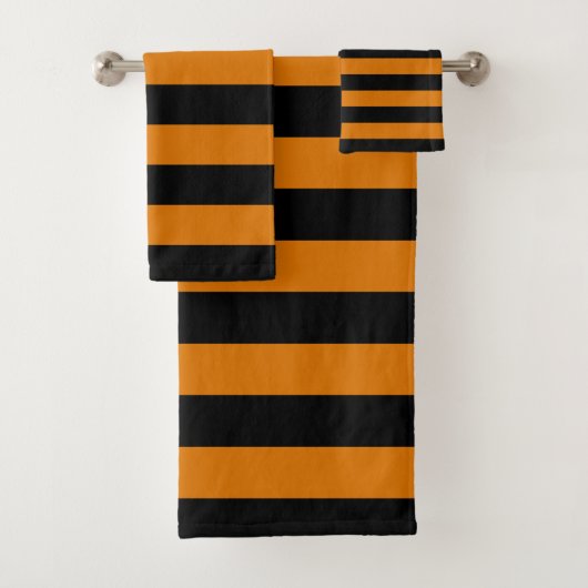 Horizontale strepen, zwart en Oranje Bad Handdoek (Insitu)