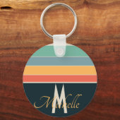 Horizontale Stripe namen en monogram 1970 Sleutelhanger (Voorkant)