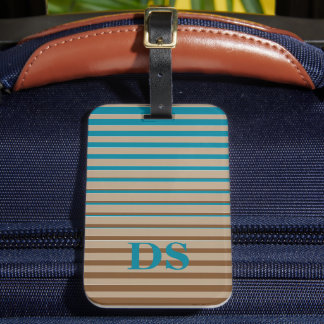 Horizontale Stripes Bruin- en Blauw Monogram Bagagelabel