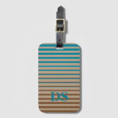 Horizontale Stripes Bruin- en Blauw Monogram Bagagelabel (Voorkant (verticaal))