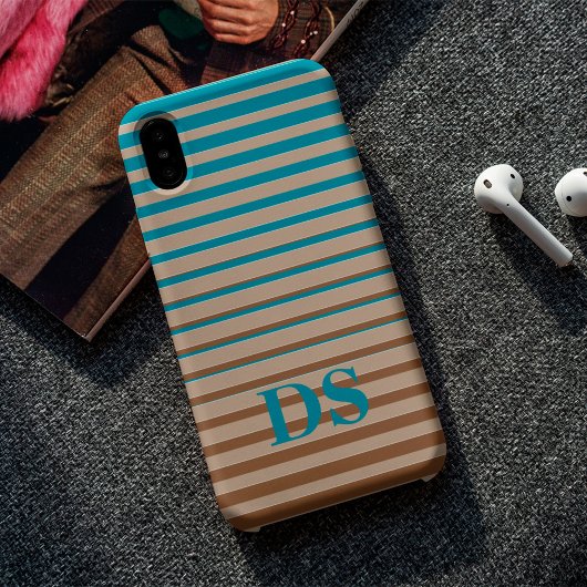 Horizontale Stripes Bruin- en Blauw Monogram Case-Mate iPhone Case