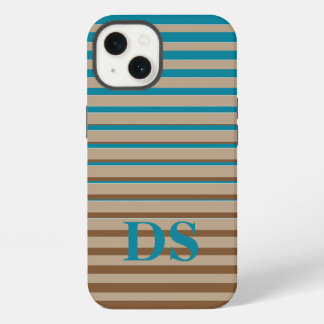 Horizontale Stripes Bruin- en Blauw Monogram iPhone 13 Hoesje