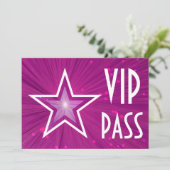 Horizontale uitnodiging voor roze Star 'VIP PASS' (Staand voorkant)
