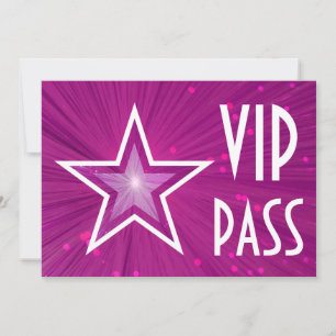 Horizontale uitnodiging voor roze Star 'VIP PASS'
