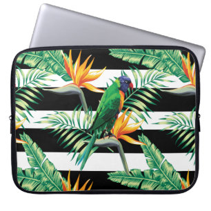 Horizontale witte en zwarte strepen en papegaai laptop sleeve