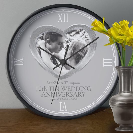 Horloge 10th tin wedanniversary custom photo heart