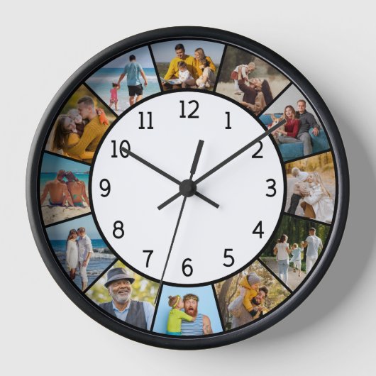 Horloge 12 Collage photo Famille & Amis Noir & Blanc  (Recto)