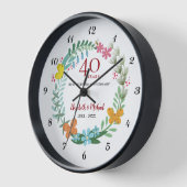 Horloge 40e anniversaire du Mariage Ruby papillon floral (Angle)