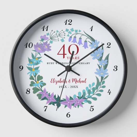 Horloge 40e anniversaire Ruby Floral Bluebells Wreath (Recto)
