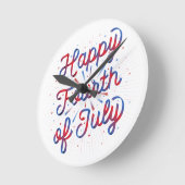 Horloge 4 juillet joyeuse (Dégradé rouge/bleu) (Angle)