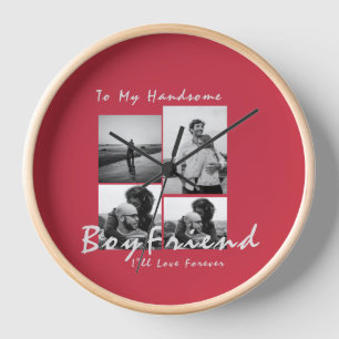Horloge 4-Photo Collage Forever Boyfriend Saint-Valentin
