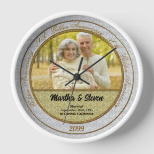 Horloge 50e Anniversaire de Mariage Photo en Damassé Or