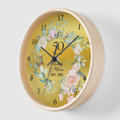 Horloge 50e anniversaire Mariage Rose Floral Gold (Angle)