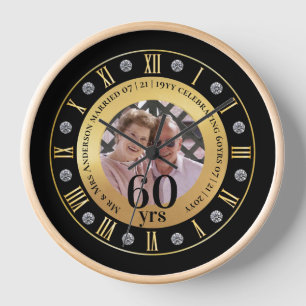 Horloge 60e Anniversaire de Mariage Cadeau PHOTO Diamant S