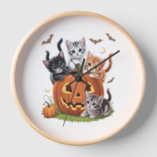 Horloge 90s Citrouille Chat Halloween Floral Saison Éffray (Recto)