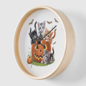 Horloge 90s Citrouille Chat Halloween Floral Saison Éffray (Angle)