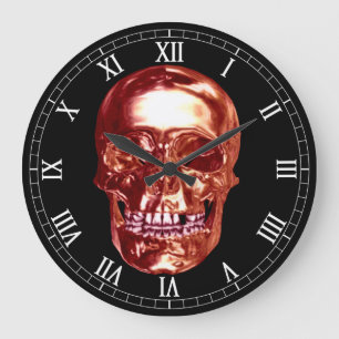 Horloge à chiffres romains ronds crâne chrome roug