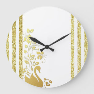 Horloge à rayures florales des cygnes d'or