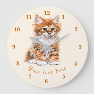 Horloge à texte personnalisé / nom avec petit chat