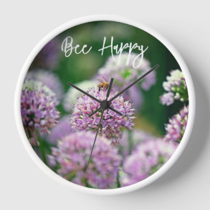Horloge Abeille heureux avec la purple Allium Motivational